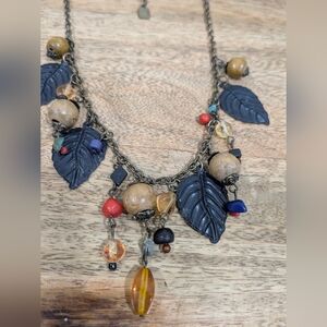 PLUNDER! Bohemian Leaf Charm Necklace with Multicolor Beads